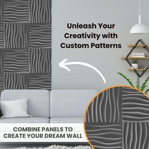 3D Wall Panels (50cm x 50cm) PVC Cladding Panel in Silver Waves Design by NOVECRAFTO