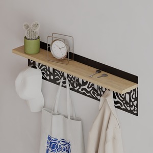 Novo Modern Hanger 7 Hooks with Shelf - Oak by Decortie