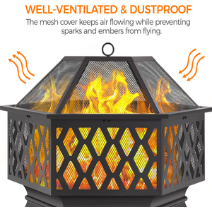 Hex-Shaped Steel Fire Pit for Outdoors - Black by Yaheetech