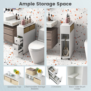 Movable Bathroom Storage Cabinet - White by Costway