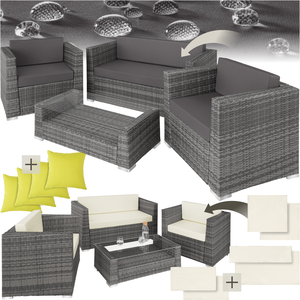 Rattan Garden Set Munich 4 Seats 1 Table - Grey by tectake