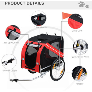 Pet Bicycle Steel Frame Trailer - Red by PawHut