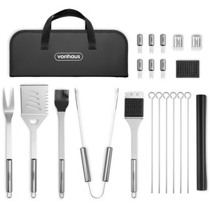 20 Piece with Storage Case BBQ Tools Set - Silver by VonHaus