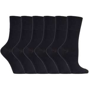 6 Pack Ladies Non Elastic Bamboo Socks - Plain Black by Gentle Grip