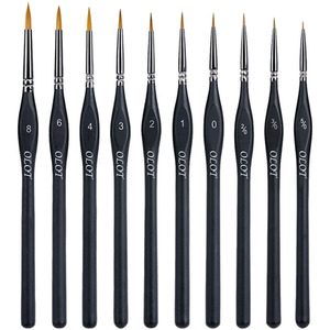 Fine Detail Artist Paint Brushes Set of 10 - Black and Silver by Olot