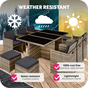New York Rattan Garden Furniture Set with Protective Cover - Nature by tectake