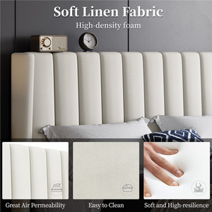 Yaheetech Upholstered Bed Frame with Channel Tufted Headboard - Beige / King by Yaheetech