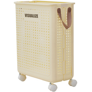 Foldable Laundry Basket with Wheels - Beige / 50cm / 22cm by Livingandhome