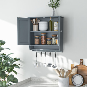 Bathroom Cabinet with Towel Bar - Grey by Costway
