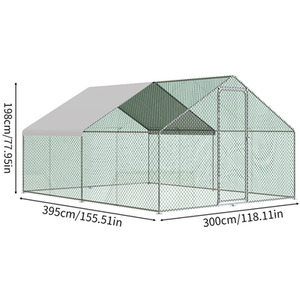 Metal Walk-In Chicken Coop Run with PE Tarpaulin - Silver / 3m / 3.93m by Livingandhome