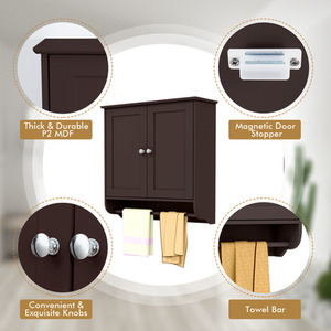 Bathroom Cabinet with Towel Bar - Brown by Costway