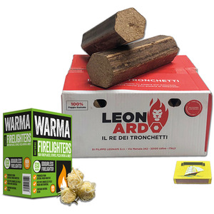 Leonardo Pizza Briquette Logs, Oven Firelighters, Matches Bundle - Brown by Leonardo