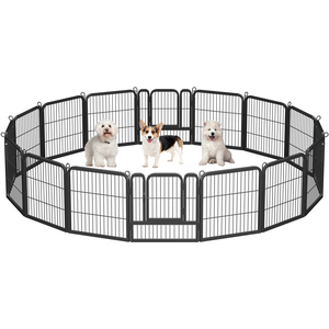 16 Panels Steel Dog Playpen Pet Exercise Pen - Black / 1.5cm by Yaheetech