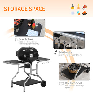 Outsunny Deluxe Charcoal Trolley BBQ - Black by Outsunny