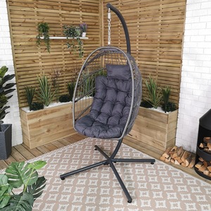 Steel Frame Hanging Egg Chair with Stand, Cover and Cushions - Grey by Samuel Alexander
