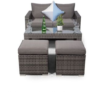 Giardino Sydney Rattan 2 Seater Sofa Set with Coffee Table and 2 Stools - Grey by Giardino