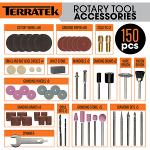 Rotary Tool Kit Variable Speed 135W and 150pc Accessory Set - Grey by Terratek