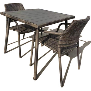 Rattan Patio Dining Stackable with Table Set - Brown / 2 / Small by Furniture One