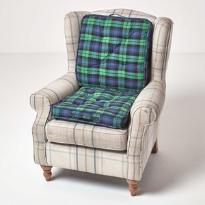 Black Watch Tartan Cotton Travel Support Booster Cushion - Black Watch by Homescapes