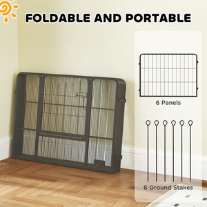 PawHut 6 Panel Dog Playpen - Grey / 60cm by PawHut