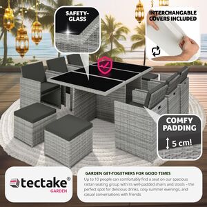 New York Rattan Garden Furniture Set with Protective Cover - LIght Grey by tectake