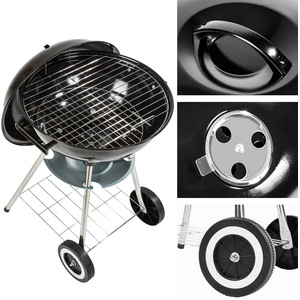 Galvanized BBQ Kettle Grill With Wheels - Black by tectake