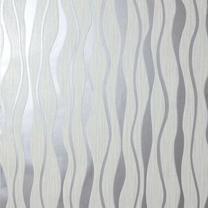 Metallic Wave Wallpaper Glitter Effect Textured Vinyl - White, Silver by Arthouse