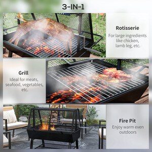 Outsunny 3-in-1 BBQ Rotisserie Grill Roaster Fire Pit - Black by Outsunny
