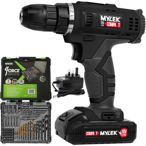 18V Li-ion Cordless Drill Electric Screwdriver, Combi Driver and Accessory Kit - Black / 50 Piece by Mylek