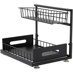 Metal 2-Tier Sliding Under Sink Storage - Black by Livingandhome