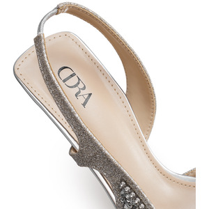 Heels Pointed Toe Slingback with Rhinestone Detail by Livingandhome