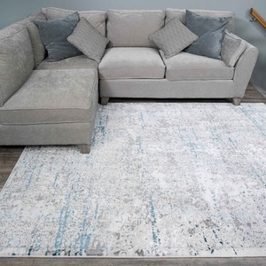 Blue Grey Distressed Tweed Effect Area Rug by The Rug House