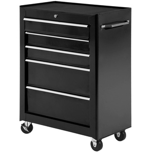 HOMCOM 5 Drawer Lockable Steel Tool Box - Black by HOMCOM