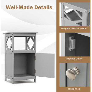 Bathroom Floor Cabinet Single Door Storage Cabinet - Grey by Costway