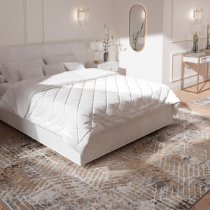 Warm Beige Grey Distressed Abstract Geometric Motif Area Rug by The Rug House