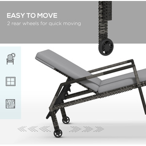 Outsunny Rattan Wicker Chaise Sun Lounger - Dark Grey by Outsunny