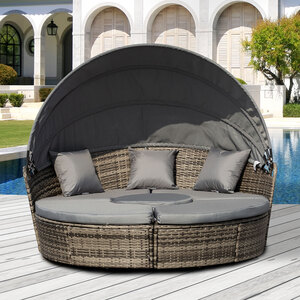 Outsunny 5 Piece Cushioned Outdoor Rattan Round Sofa Set - Grey by Outsunny