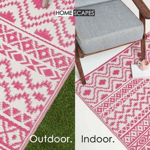 Homescapes Outdoor Rug Luxury Waterproof Reversible Recycled, Pink Tia Aztec by Homescapes