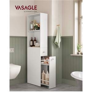 Tall Slim Bathroom Storage Unit - White by VASAGLE