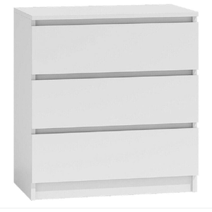 Modern 3 Drawer Chest of Drawers Matt White No Handle - Matt White by FWStyle