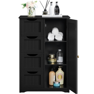 Yaheetech Bathroom Floor Cabinet with 4 Drawers and Cupboard - Black by Yaheetech