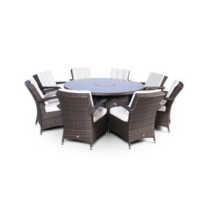 Arizona Fire Pit Round Rattan Patio Dining Set - Brown / 8 by Giardino