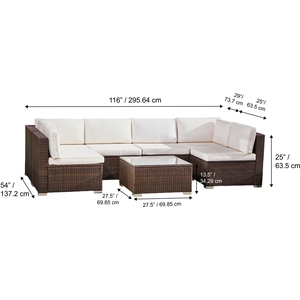 7 Piece Large Rattan Outdoor Garden Furniture Set, Lounge Set, Garden Sofa - Brown by Teamson Home