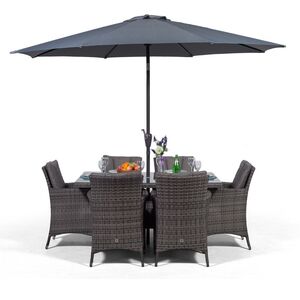 Savannah Square Rattan Patio Dining Set - Grey / 6 by Giardino