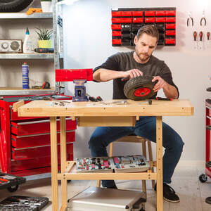 Woodworking Bench - with 2 vices, spacious drawer, shelf - Brown / 47.5cm by tectake