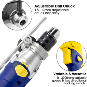 Powerful Hammer Drill Electric 1050W Variable Speed - Blue by Skotek