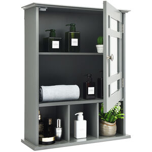 Bathroom Wall Cabinet Display Shelving Unit - Grey by Costway