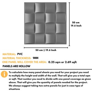3D Wall Panels (50x50 cm) PVC Cladding Panel in Square Grid Lattice Design by NOVECRAFTO