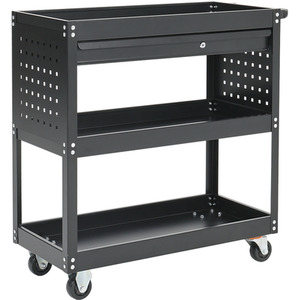 3 Tiers Tool Storage Trolley Shelf Cart with Lockable Sliding Drawer - Black by Livingandhome