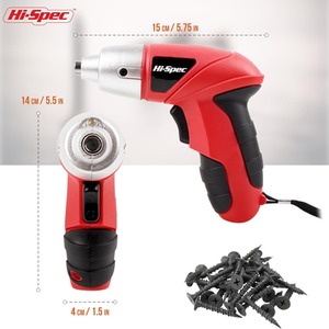 27 Piece 3.6V Electric Power Screwdriver and Bit Set - Red by Hi-Spec